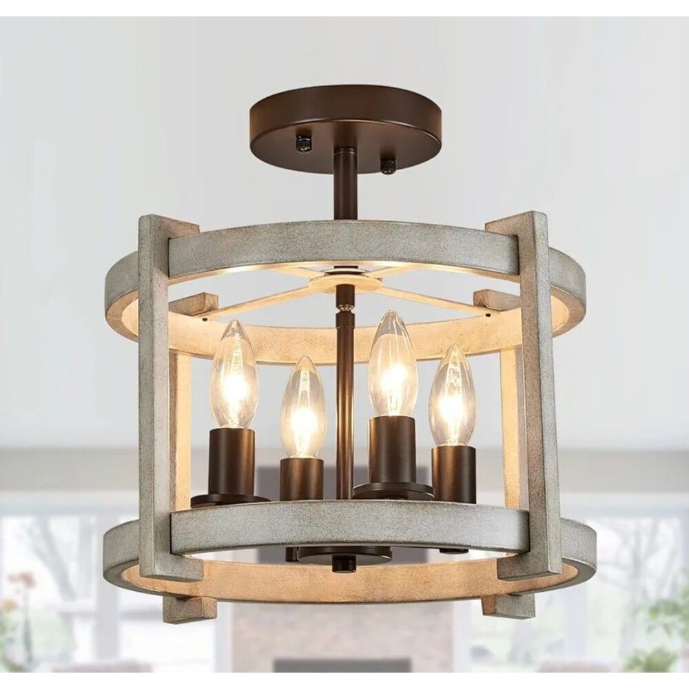 4-Lights Retro Semi Flush Mount Ceiling Light Fixtures Rustic Vintage Antique UL